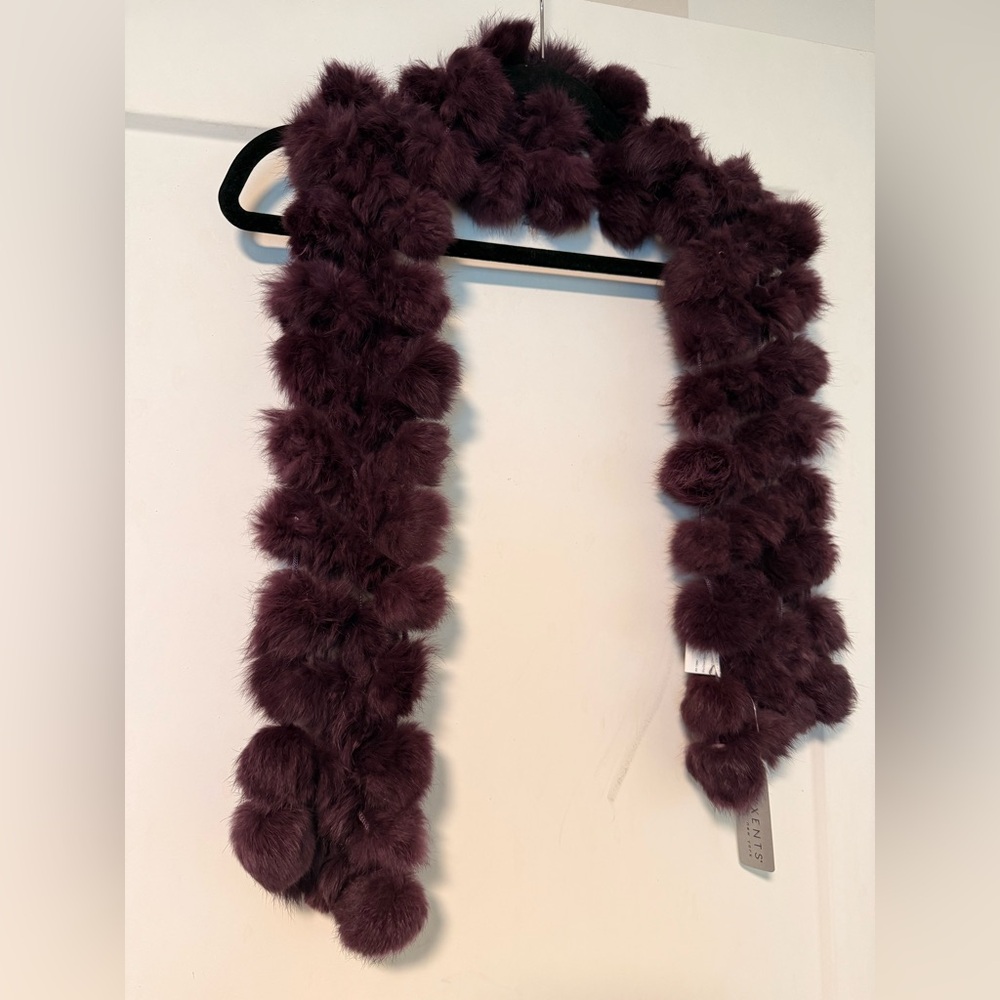 Plush dusty Plum Pom-Pom Rabbit Fur Scarf